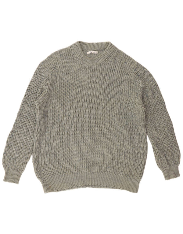 Zara Mens Crew Neck Jumper Sweater Medium Blue Flecked Acrylic