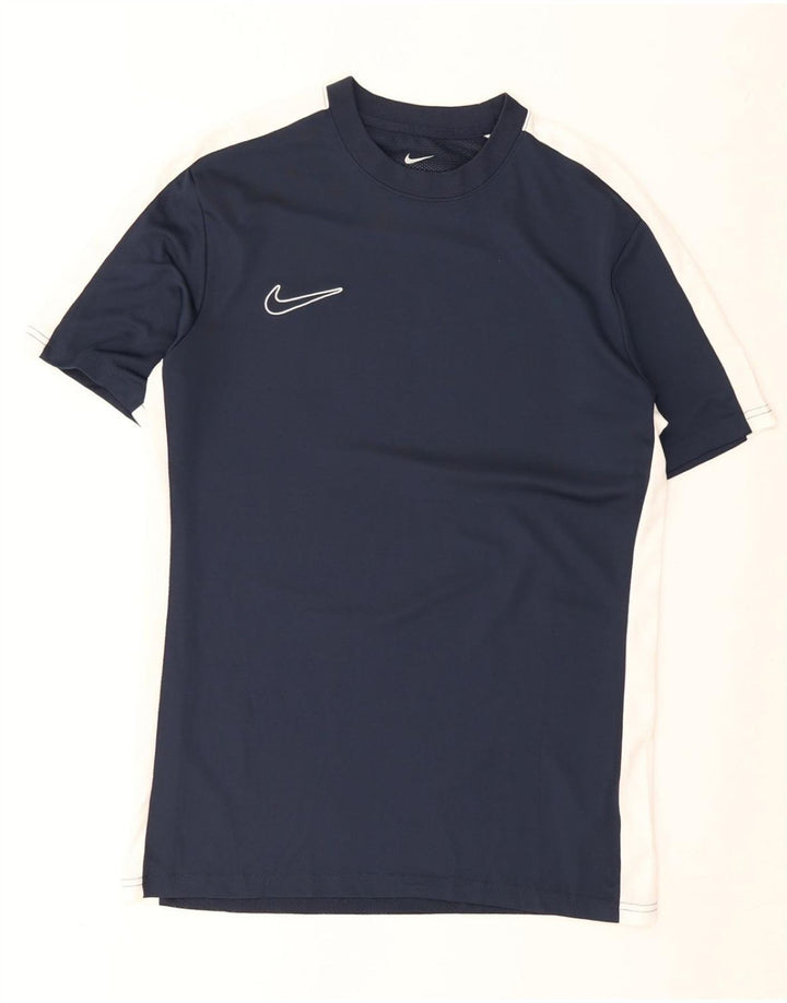 Мужская футболка Nike Dri Fit Slim, верх среднего размера, темно-синий, полиэстер с цветными блоками