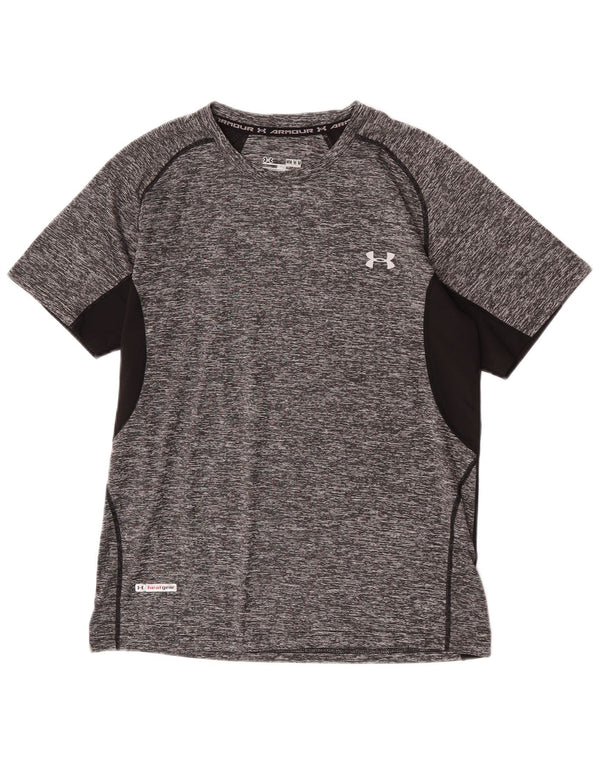 Мужская футболка с рисунком Under Armour Heat Gear, топ среднего серого цвета с цветными блоками
