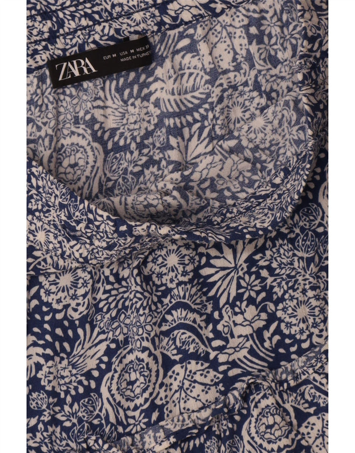 Женские шорты с высокой талией Zara Medium W28 Синие с цветочным принтом