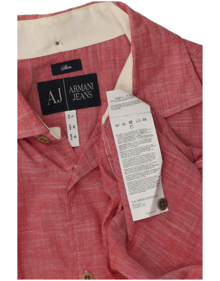 Armani Jeans Мужская рубашка приталенного кроя из хлопка среднего красного цвета с крапинками