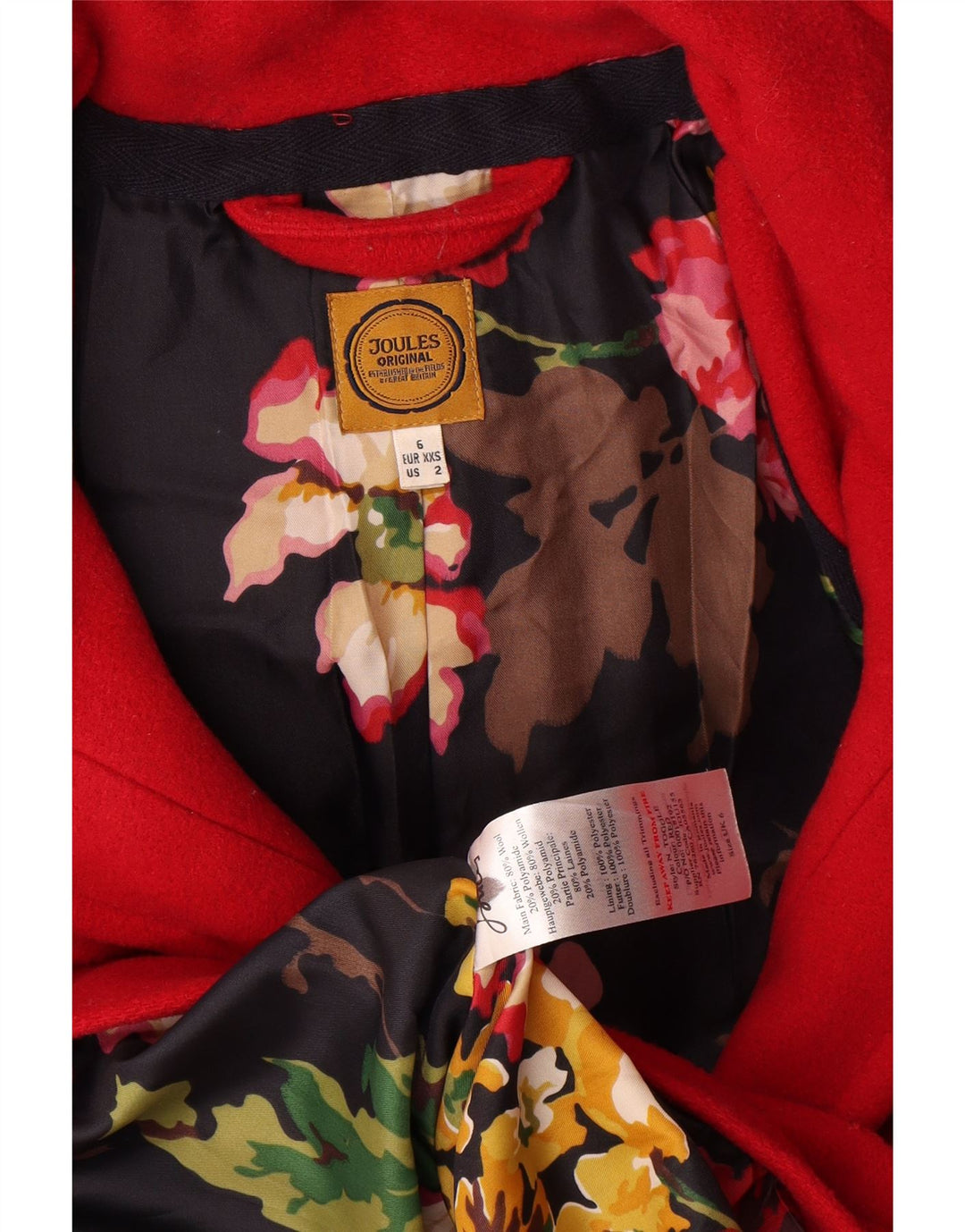 Женский дафлкот оверсайз с капюшоном Joules UK 6 XS, красная шерсть
