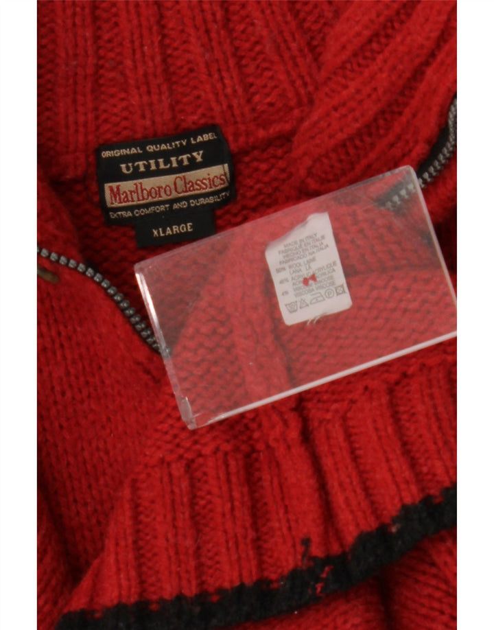 Мужской джемпер с воротником на молнии Marlboro Classics XL, красный, шерстяной с цветными блоками