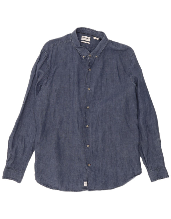TIMBERLAND Мужская рубашка приталенного кроя 2XL темно-синяя льняная