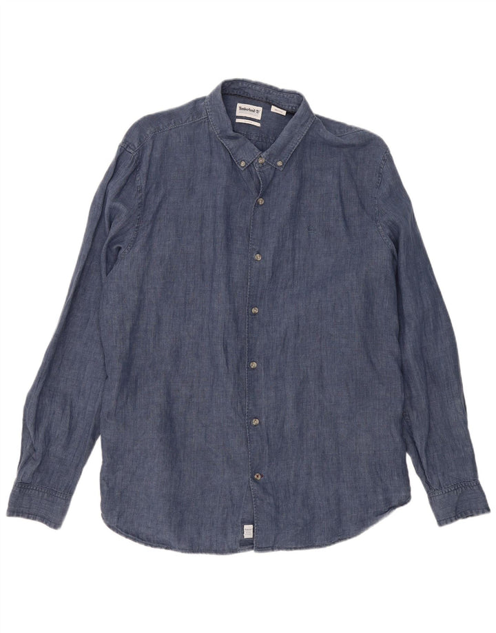 TIMBERLAND Мужская рубашка приталенного кроя 2XL темно-синяя льняная