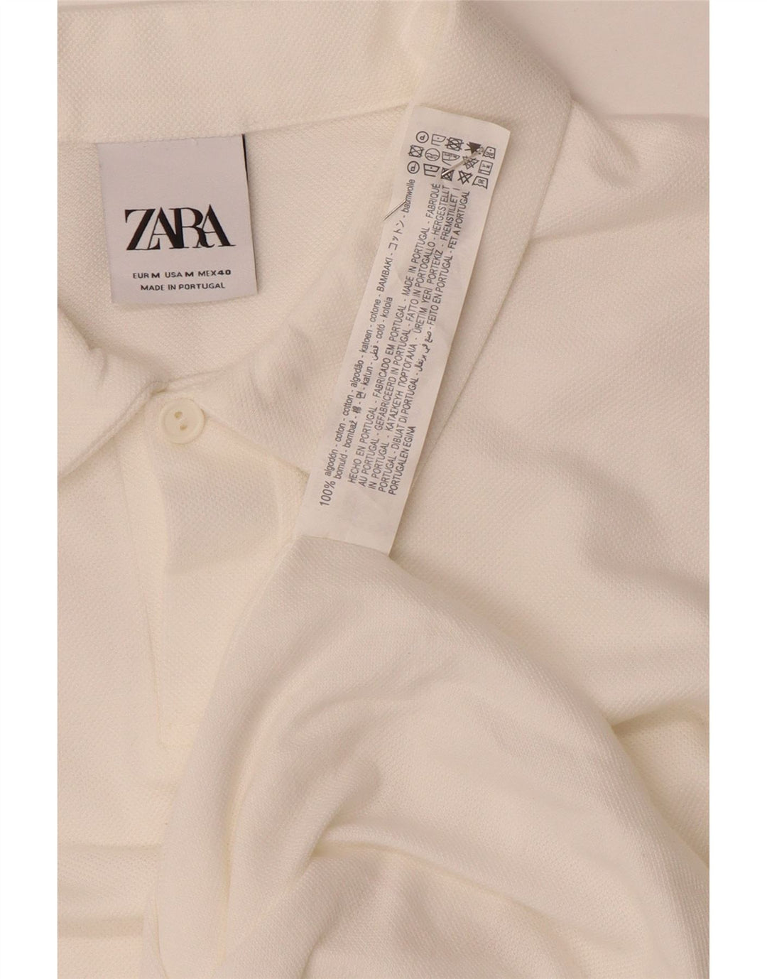 Мужская рубашка-поло Zara среднего размера из хлопка белого цвета