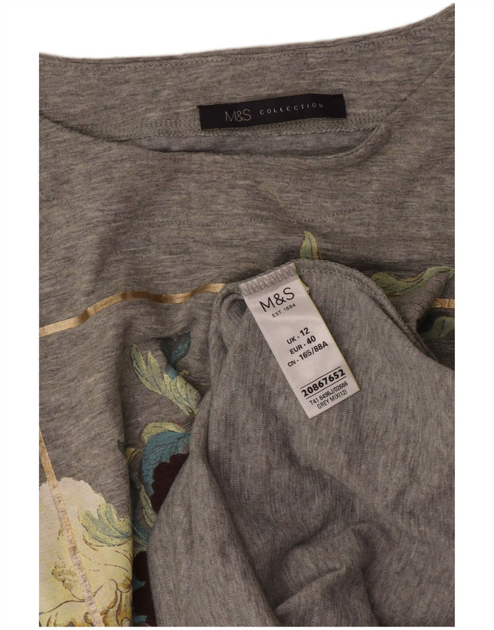 Женский топ с длинным рукавом Marks & Spencer, Великобритания, 12, средний серый с цветочным принтом