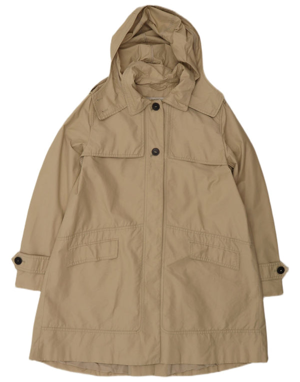Zara Womens Hooded Trench Coat UK 16 Large Beige Cotton