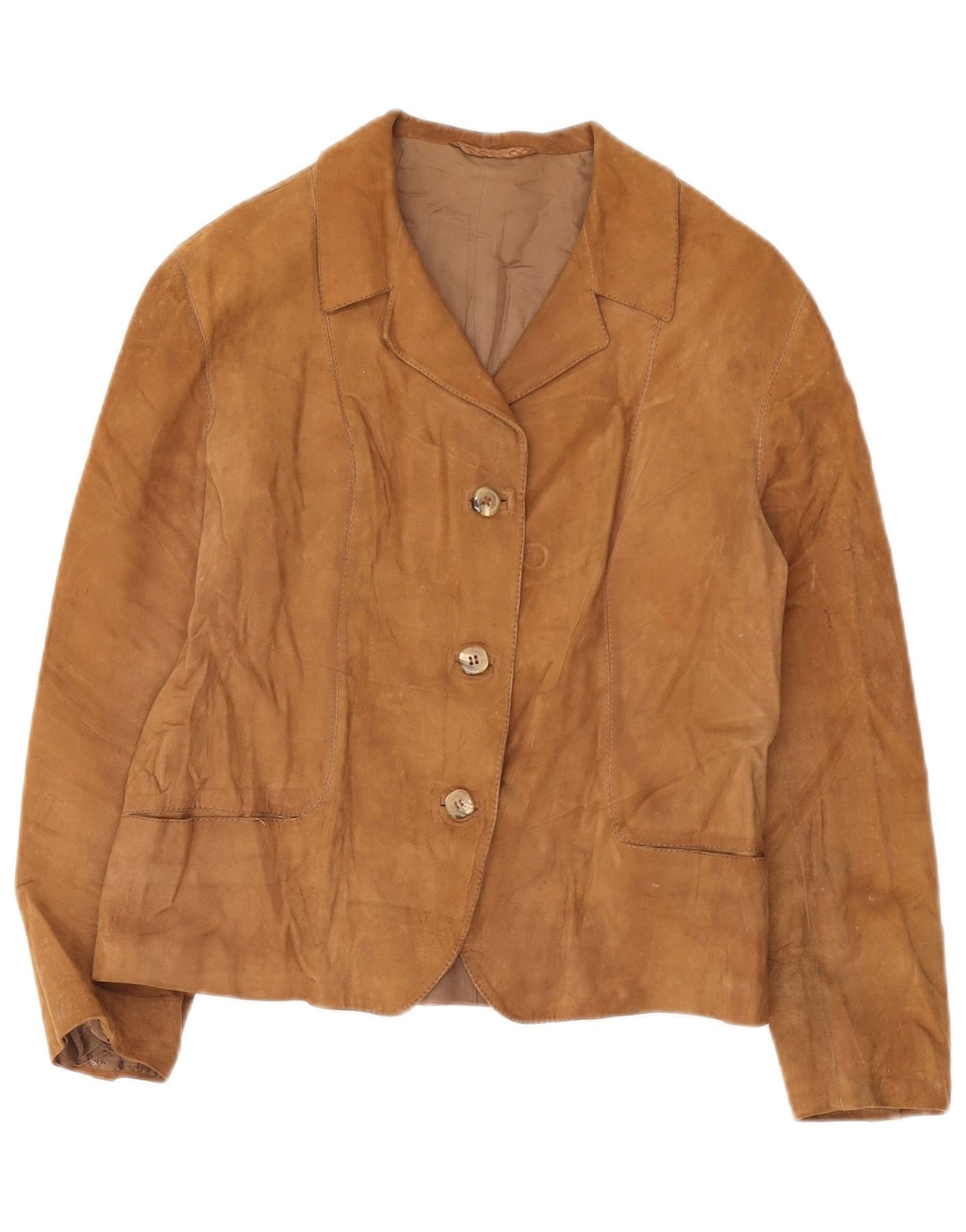 Винтажный женский замшевый пиджак на 3 пуговицах, Великобритания 12, средний коричневый цвет