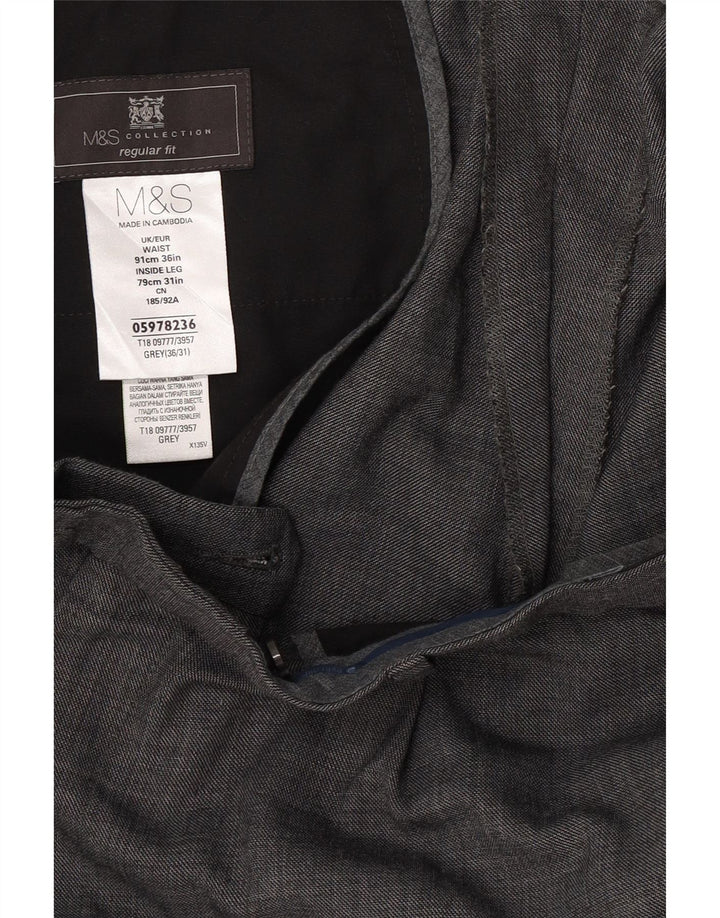 Мужские прямые костюмные брюки стандартного кроя Marks & Spencer W36 L31 серые шерстяные