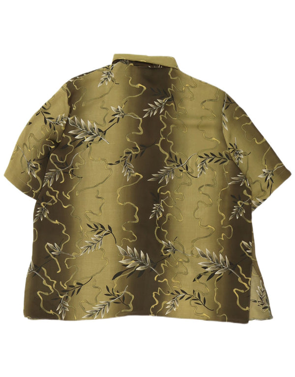 Винтажная женская блузка-рубашка с коротким рукавом, Великобритания 20 2XL, хаки с цветочным принтом
