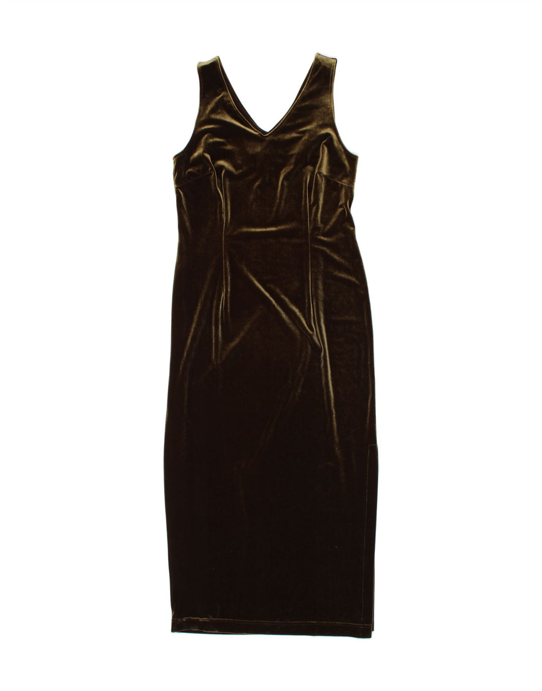 VINTAGE Womens Sleeveless Bodycon Dress UK 14 Medium  Khaki Polyester Vintage Vintage and Second-Hand Vintage from Messina Hembry 