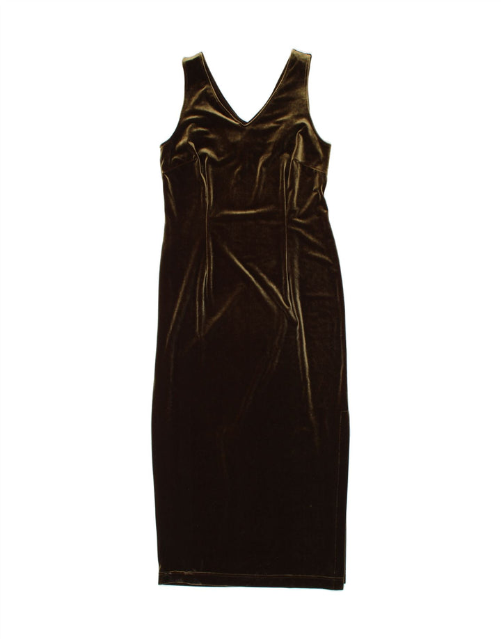 VINTAGE Womens Sleeveless Bodycon Dress UK 14 Medium  Khaki Polyester Vintage Vintage and Second-Hand Vintage from Messina Hembry 
