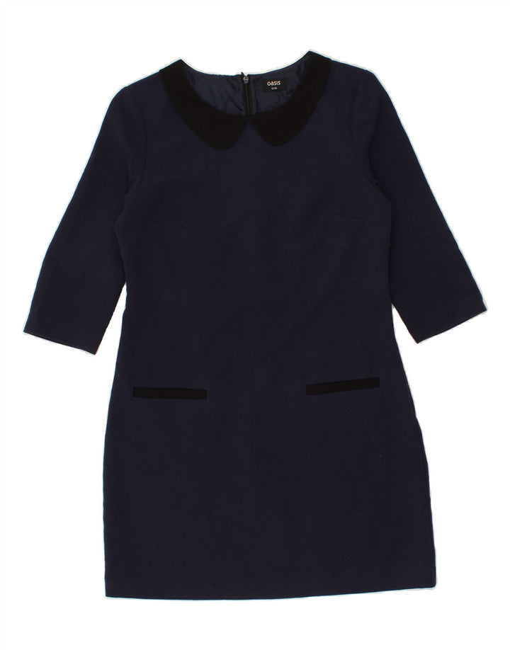 OASIS Womens 3/4 Sleeve Sheath Dress UK 12 Medium Navy Blue Polyester Vintage Oasis and Second-Hand Oasis from Messina Hembry 