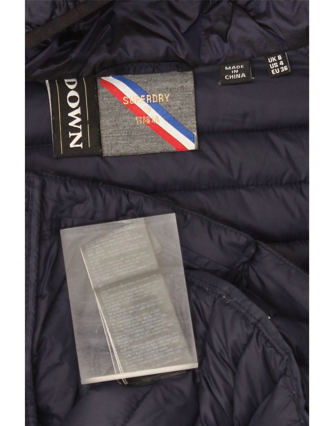 SUPERDRY Женская стеганая куртка с капюшоном UK 8, маленькая, темно-синий, нейлон