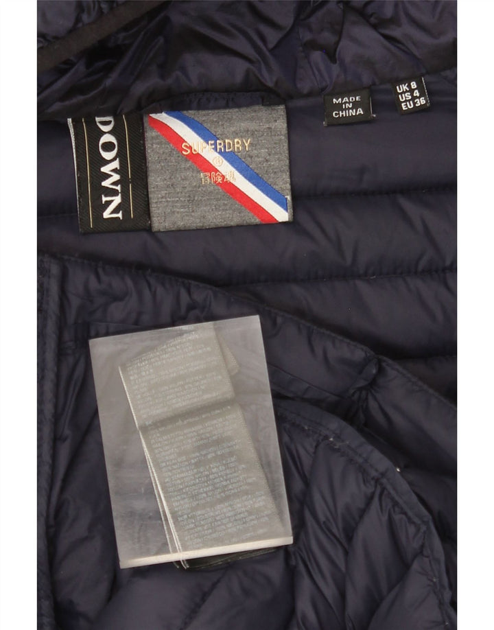 SUPERDRY Женская стеганая куртка с капюшоном UK 8, маленькая, темно-синий, нейлон