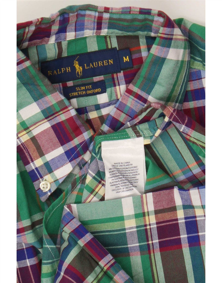 Мужская рубашка приталенного кроя Ralph Lauren, хлопковая клетка среднего зеленого цвета