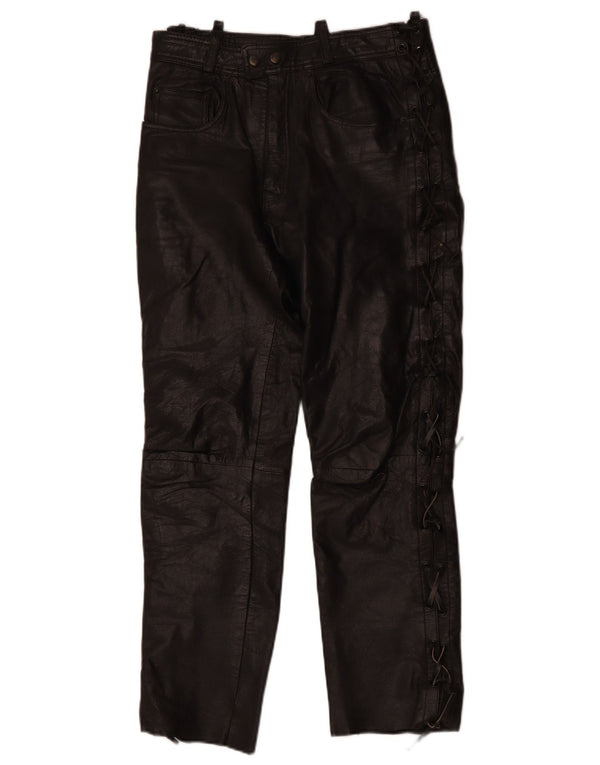 ВИНТАЖНЫЕ мужские прямые кожаные брюки W30 L29 черные кожаные