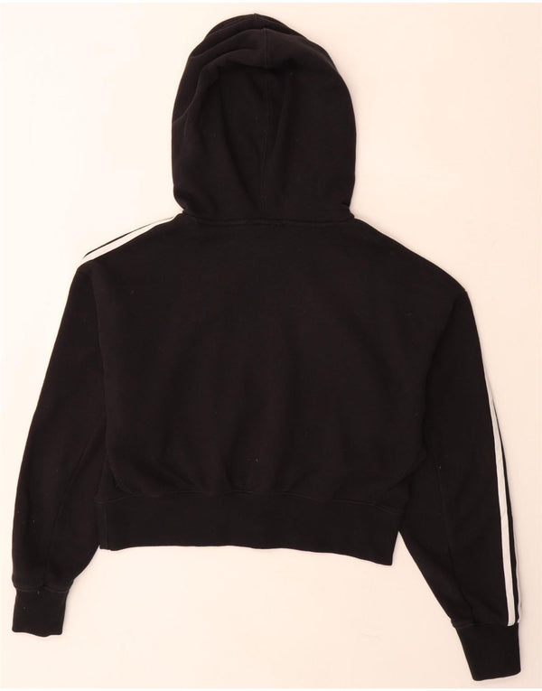 ADIDAS Womens Crop Oversized Hoodie Jumper UK 6 XS Black Cotton