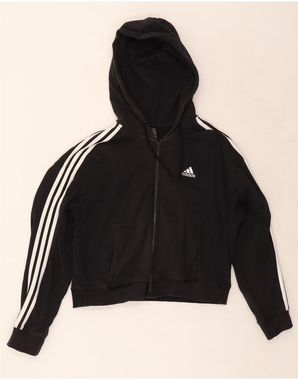 Adidas Womens Crop Oversized Zip Hoodie Sweater UK 8/10 Small Black Cotton