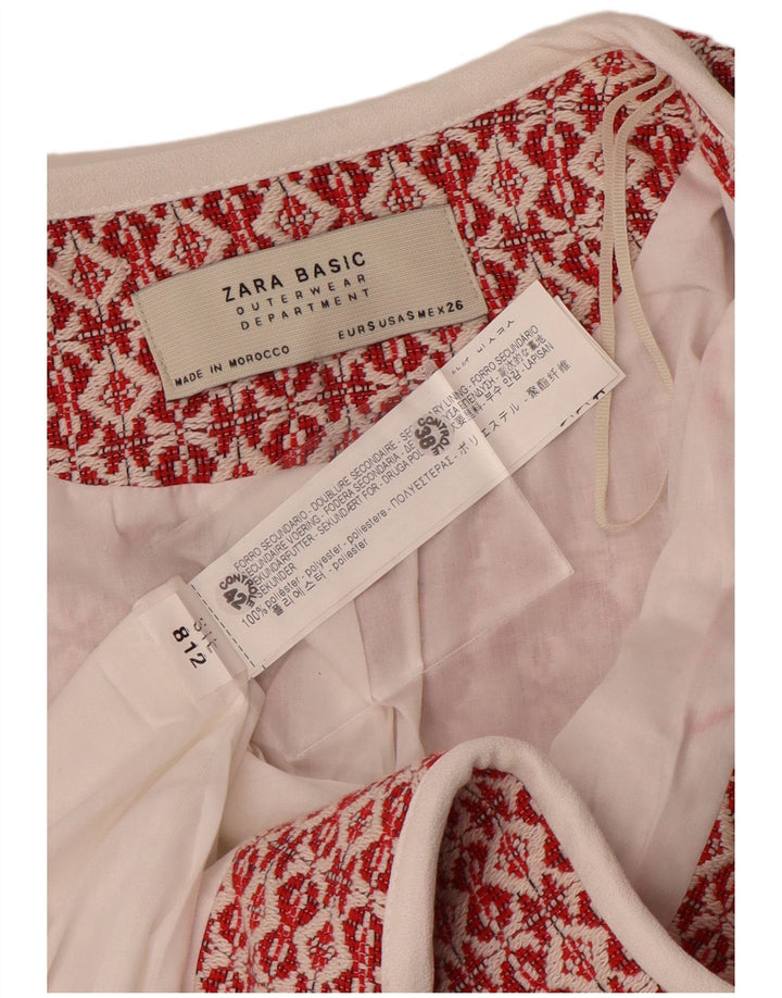 Женское вязаное открытое пальто Zara UK 10, маленькое красное полиэстер с геометрическим рисунком