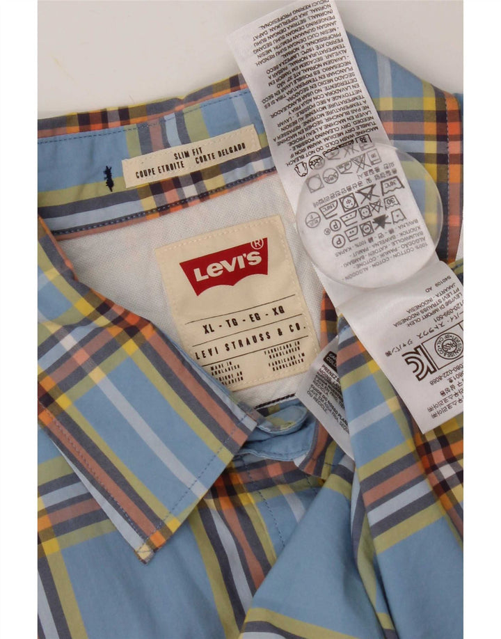 Мужская рубашка узкого кроя Levi's XL, синяя клетка, хлопок