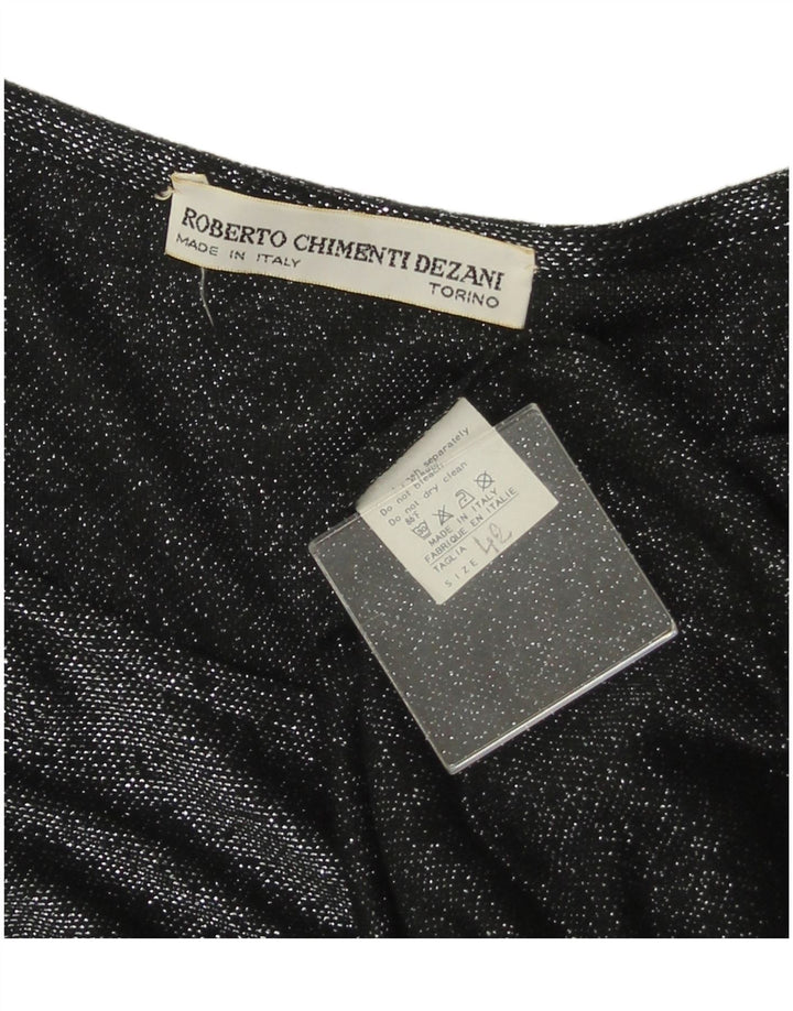 VINTAGE Женская блузка с длинным рукавом Top IT 42 Средний Черный Цветочный Вискоза