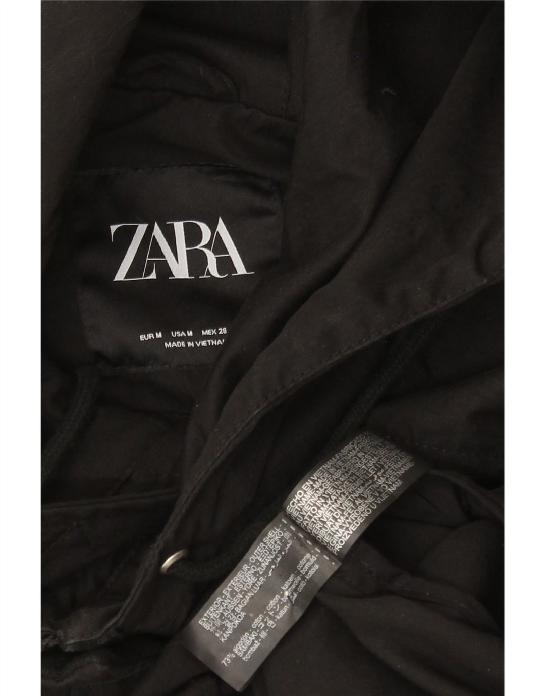 Женская ветровка оверсайз с капюшоном Zara UK 14, средний черный хлопок
