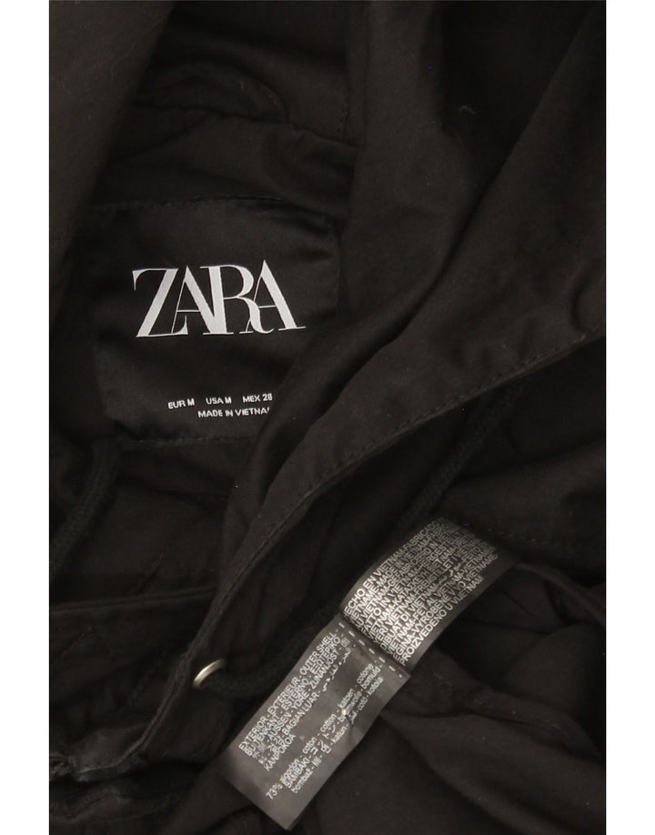 Женская ветровка оверсайз с капюшоном Zara UK 14, средний черный хлопок