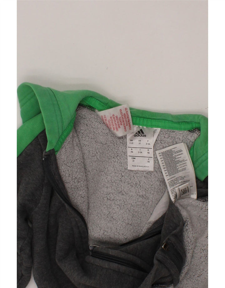 Свитер с капюшоном на молнии для мальчиков ADIDAS, 2–3 года, серый хлопок с цветными блоками