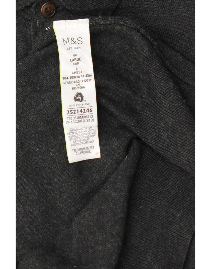 Мужской джемпер с воротником поло Marks & Spencer, большой серый шерстяной свитер