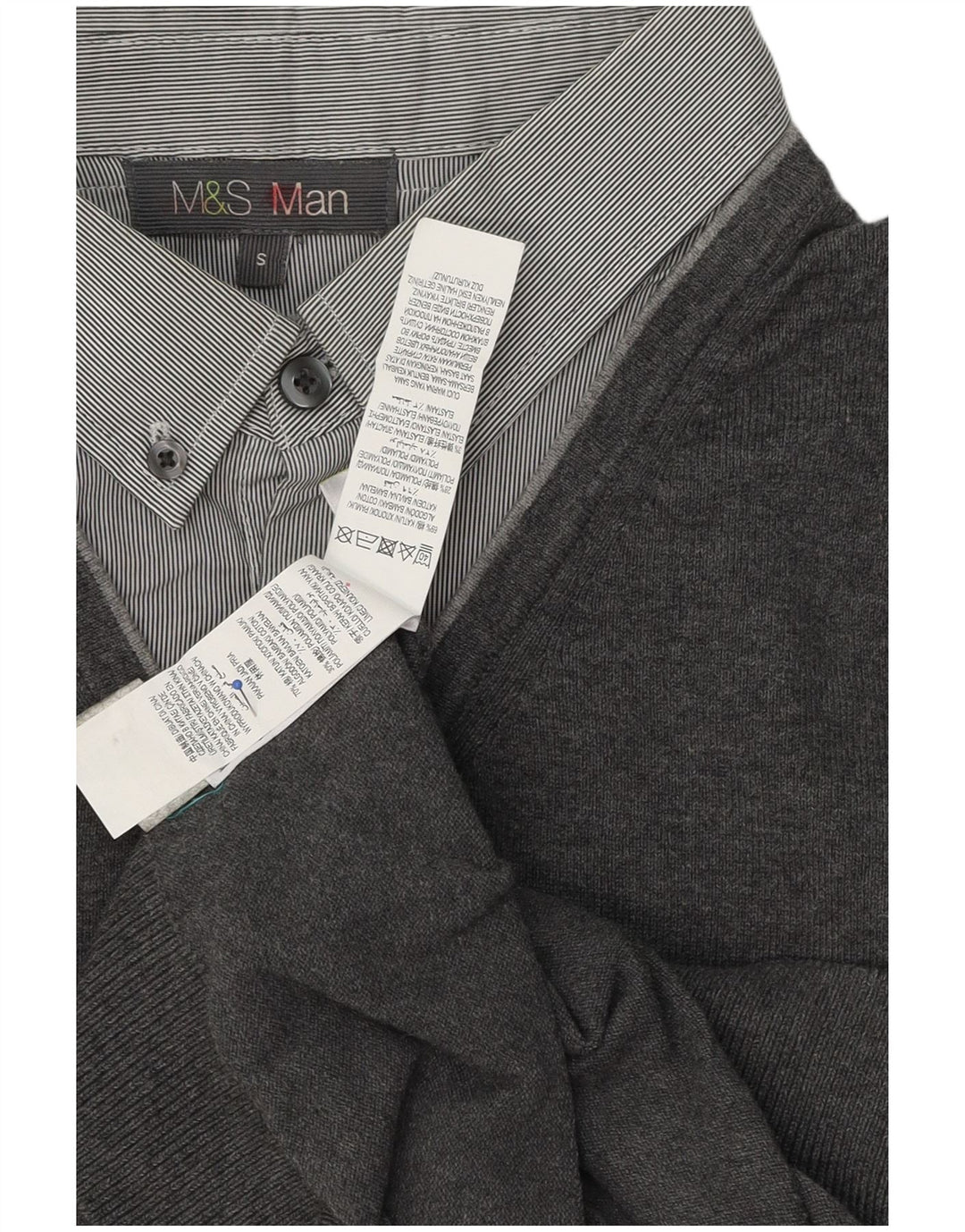 Мужской джемпер с воротником поло Marks & Spencer, маленький серый хлопковый свитер