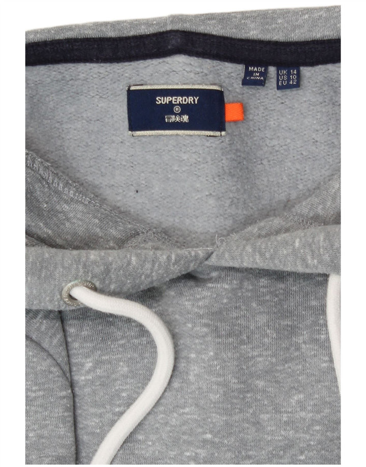 Женский джемпер с капюшоном Superdry UK 14, большой серый полиэстер с крапинками
