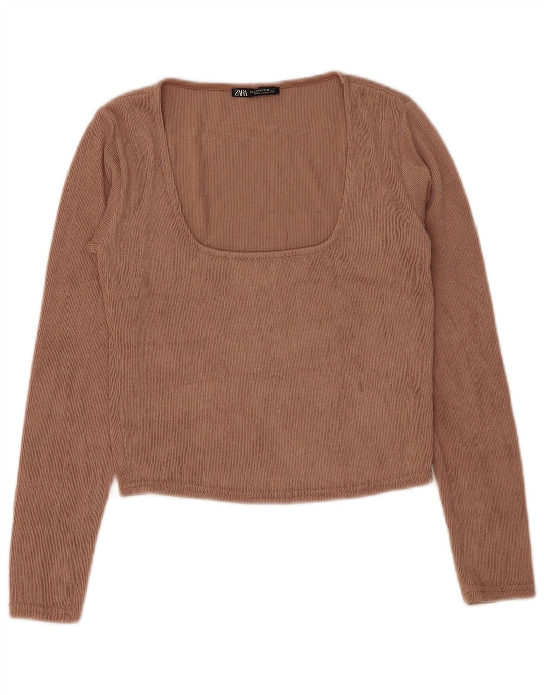 Женский укороченный топ Zara с длинным рукавом UK 12, средний коричневый полиэстер
