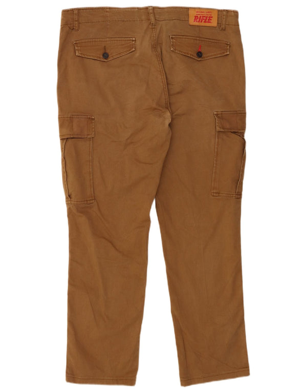 Rifle Mens Straight Cargo Trousers IT 54 2XL W40 L27 Beige Cotton