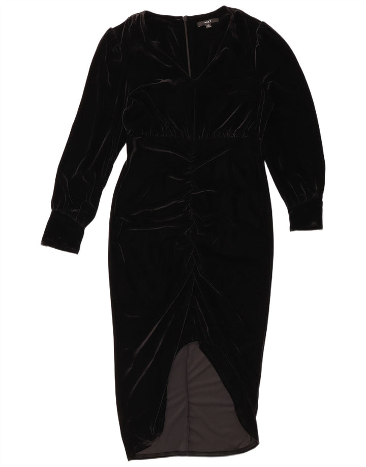 NEXT Womens Velour Long Sleeve Bodycon Dress UK 12 Medium Black Polyester