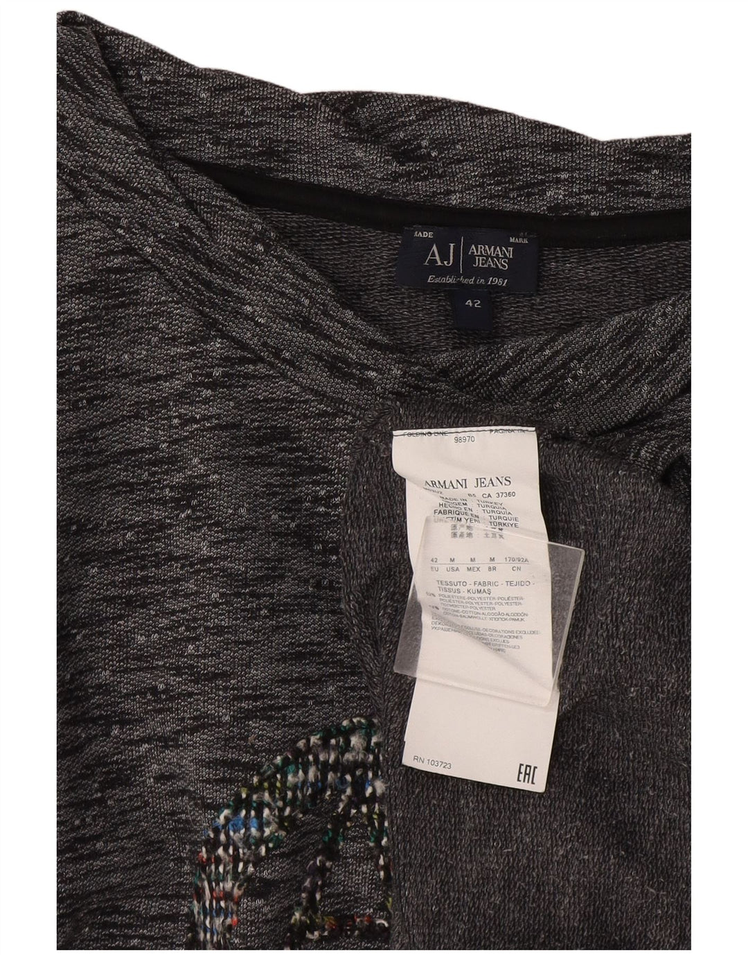 Armani Jeans Женский топ с рисунком с длинным рукавом IT 42 Средний серый в крапинку
