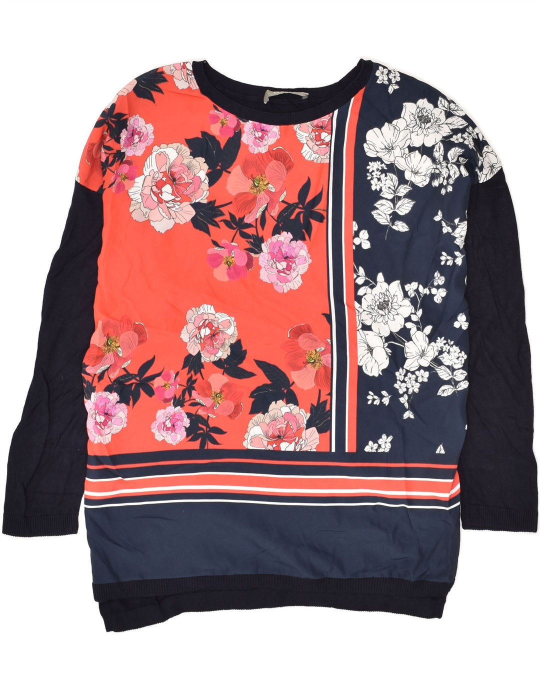 OASIS Womens Graphic Top Long Sleeve UK 10 Small Navy Blue Floral Viscose | Vintage Oasis | Thrift | Second-Hand Oasis | Used Clothing | Messina Hembry 