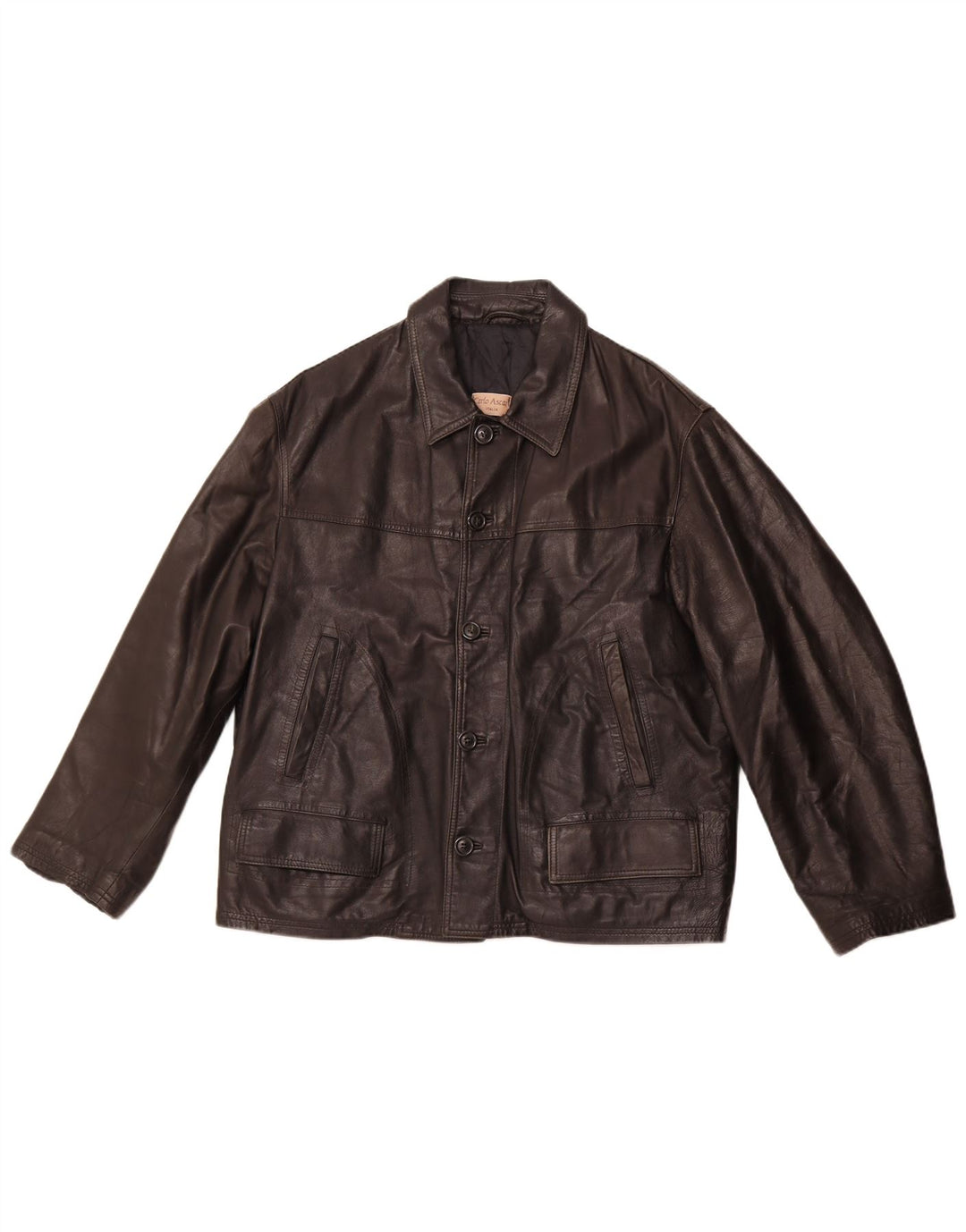 Мужская кожаная куртка VINTAGE UK 40, большая черная кожаная