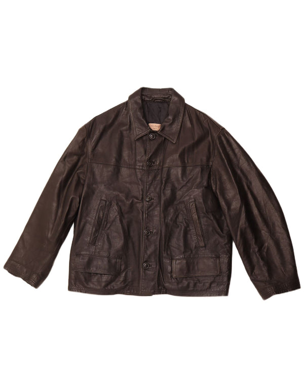 Мужская кожаная куртка VINTAGE UK 40, большая черная кожаная