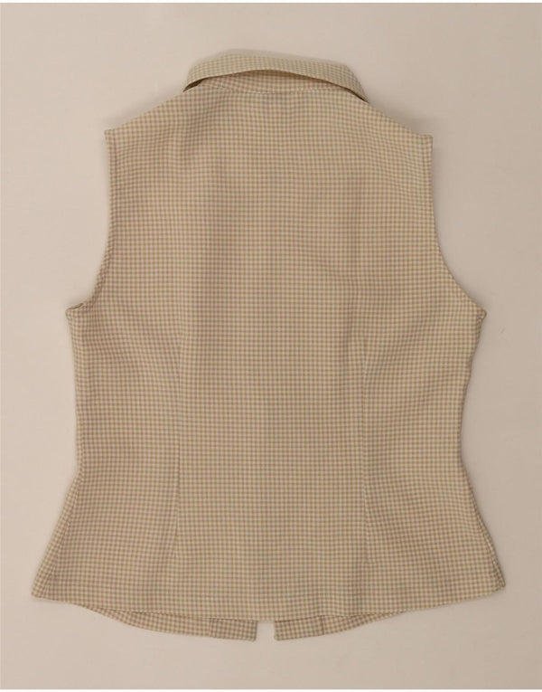Redok Womens Sleeveless Shirt Blouse UK 12 Medium Beige Gingham Polyester