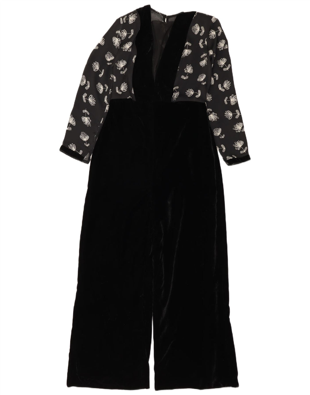 Винтажный женский велюровый комбинезон UK 12, средний черный цветочный полиэстер