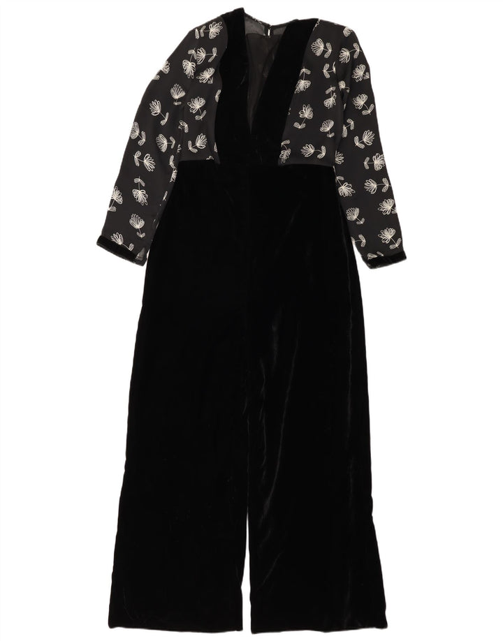 Винтажный женский велюровый комбинезон UK 12, средний черный цветочный полиэстер