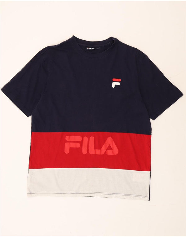 Мужская футболка с рисунком Fila Top XL, темно-синяя, хлопок с цветными блоками