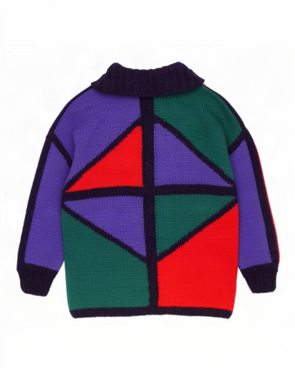 Винтажный женский длинный кардиган-свитер, Великобритания, 20, 2XL, разноцветный, с геометрическим узором