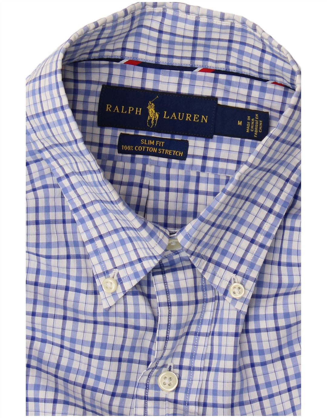 Мужская рубашка приталенного кроя Ralph Lauren, хлопковая синяя клетка среднего размера