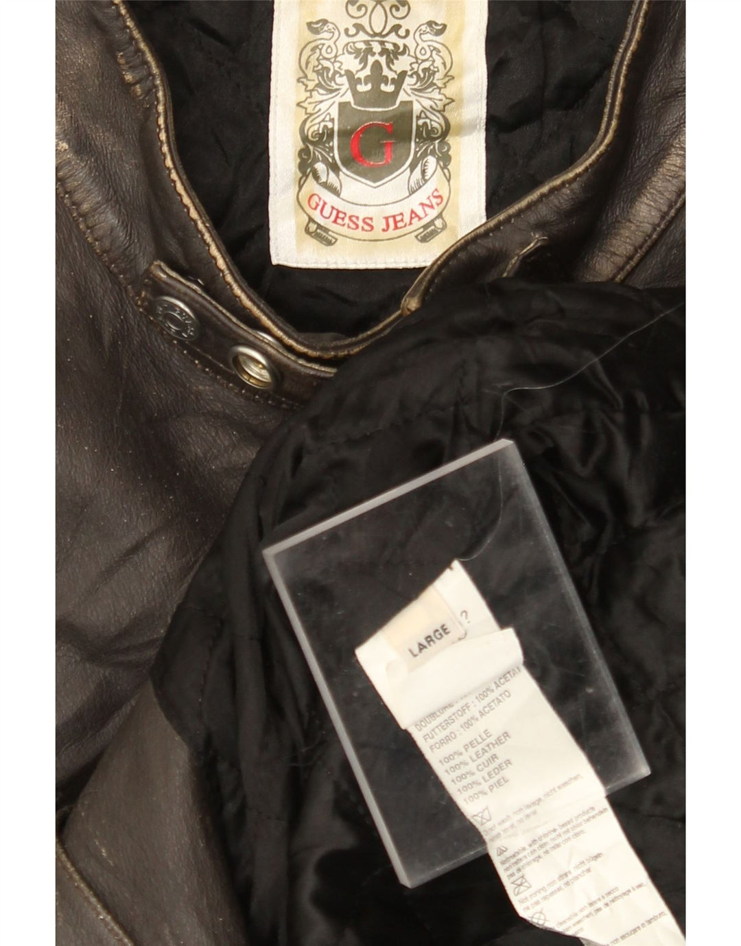 Мужская кожаная куртка-гонщик GUESS UK 40, большая коричневая кожа