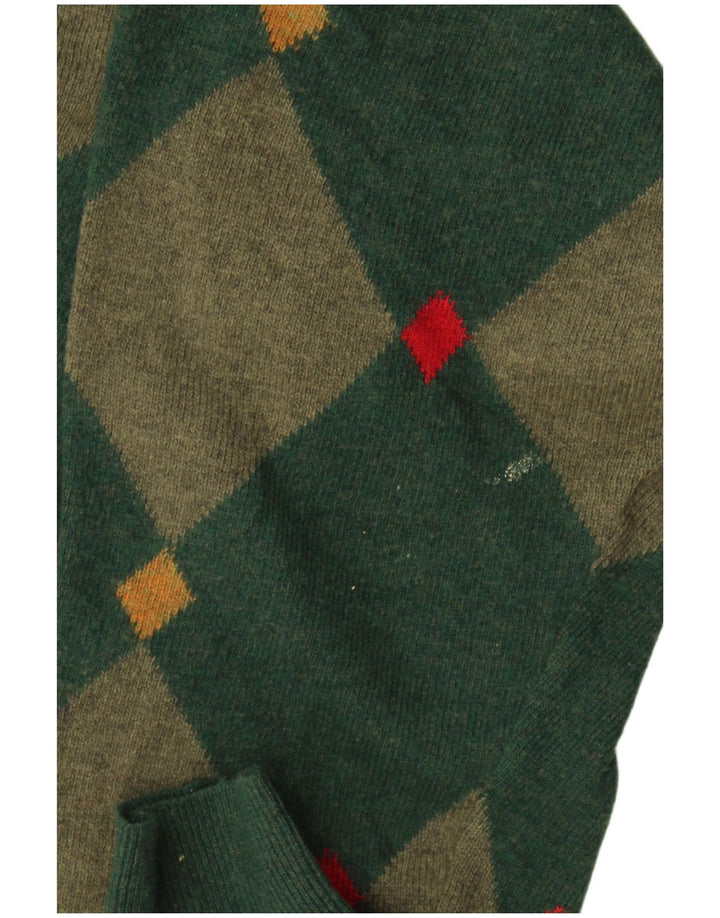 Мужской джемпер с v-образным вырезом Andrea Fenzi IT 50 Medium Green Argyle/Diamond