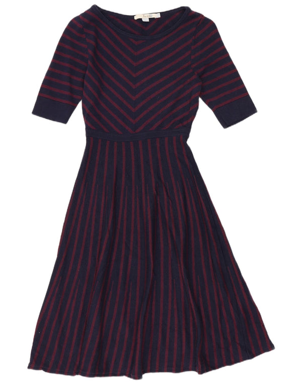 BODEN Womens 3/4 Sleeve Jumper Dress UK 6 XS  Navy Blue Striped Wool