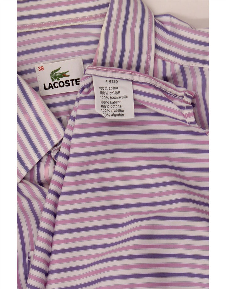 Мужская рубашка LACOSTE, размер 39, средний размер, хлопковая фиолетовая полоска